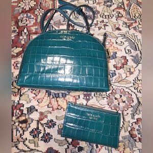 Kate Spade Spencer Domed Crocodile-Embossed Satchel With Matching Wallet